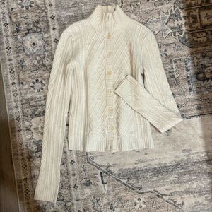 INHABIT Cashmere cable knit Long Sleeve Cardigan Size S cream